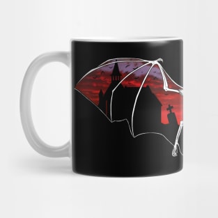 Halloween Bat with Sunset Graveyard Mug